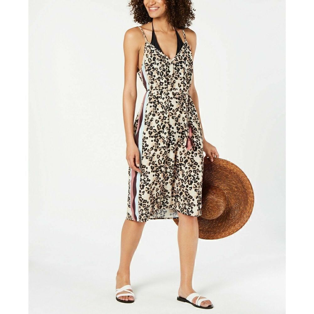 A-733 Miken Leopard Print Swimsuit Cover-Up Dress Women's Size L